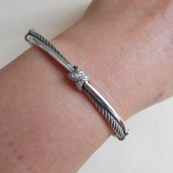 David Yurman Sterling Silver Petite X Diamond Crossover Bracelet EUC - Picture 3 of 14